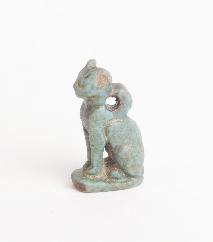 Ancient Egyptian turquoise Stone Cat Amulet c.300 BC (1 of 2)
