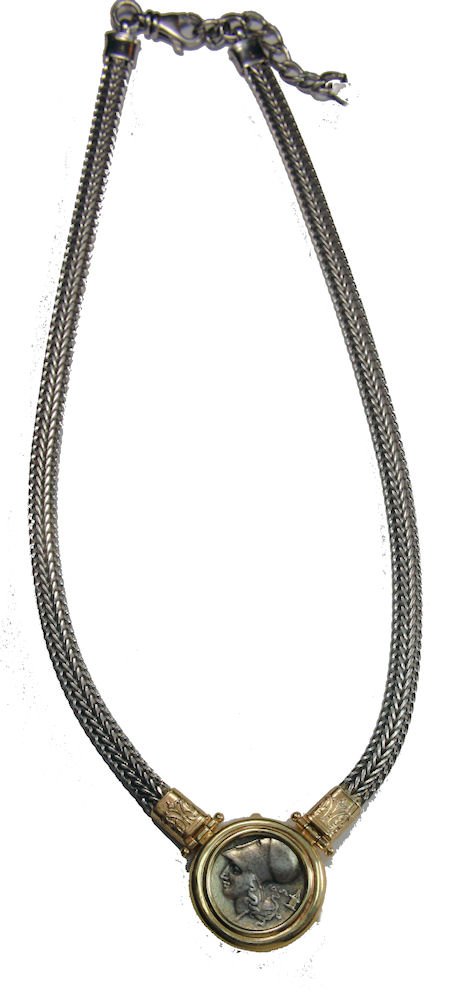 Ancient Corinthian Stater set in Silver / gold Necklace (1 of 2)