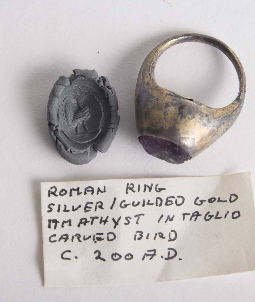 Ancient Roman Silver Ring with Amethyst Intaglio (1 of 1)