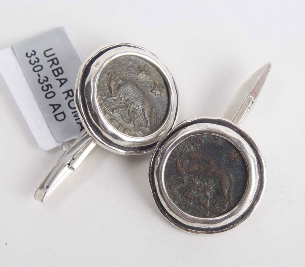 Ancient Roman Bronze coins set in Silver Cuff-links (1 of 1)