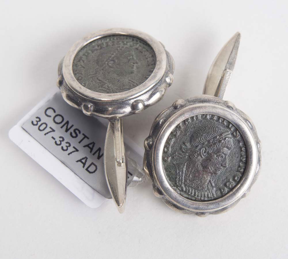 Ancient Roman Bronze coins set in Silver Cuff-links (1 of 1)
