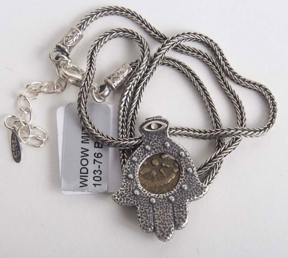Ancient Widows Mite Bronze coin set in Silver Necklace (1 of 1)