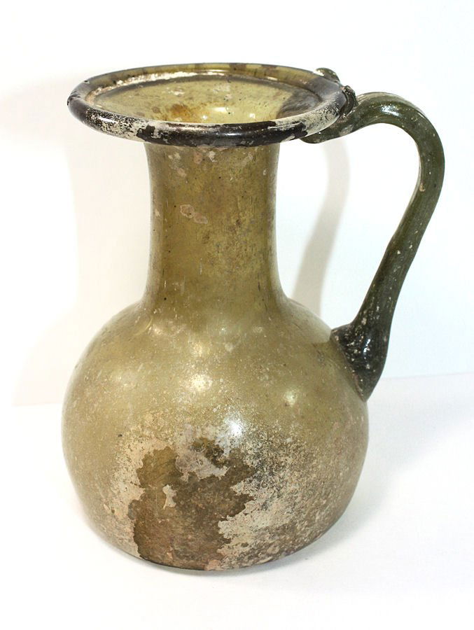Ancient Roman Green Glass Jug c.2nd/3rd cent AD (1 of 2)