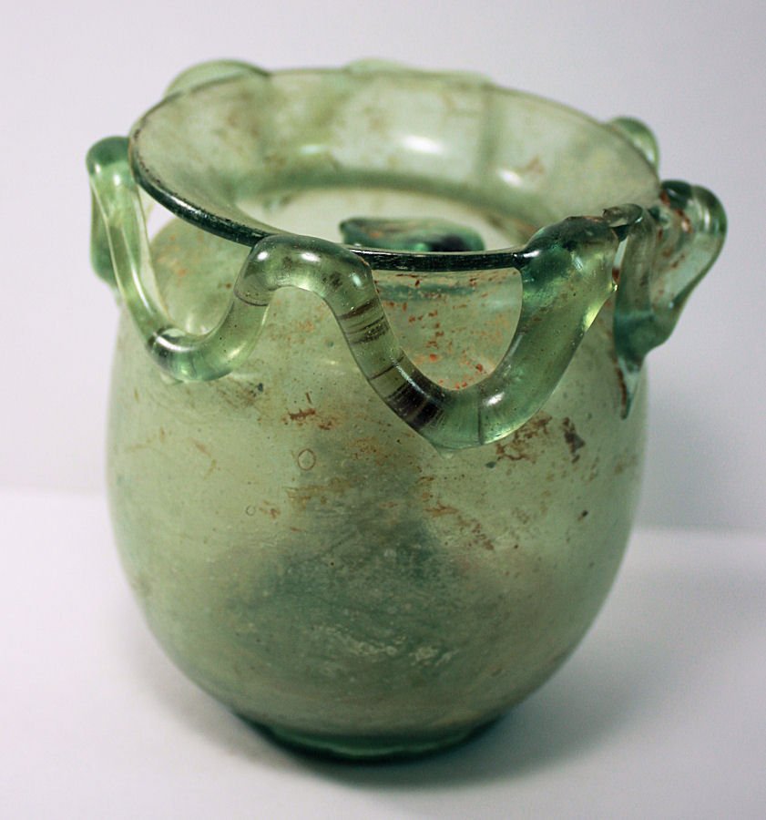 Ancient Roman Green Glass Jar c.2nd/3rd cent AD (1 of 4)