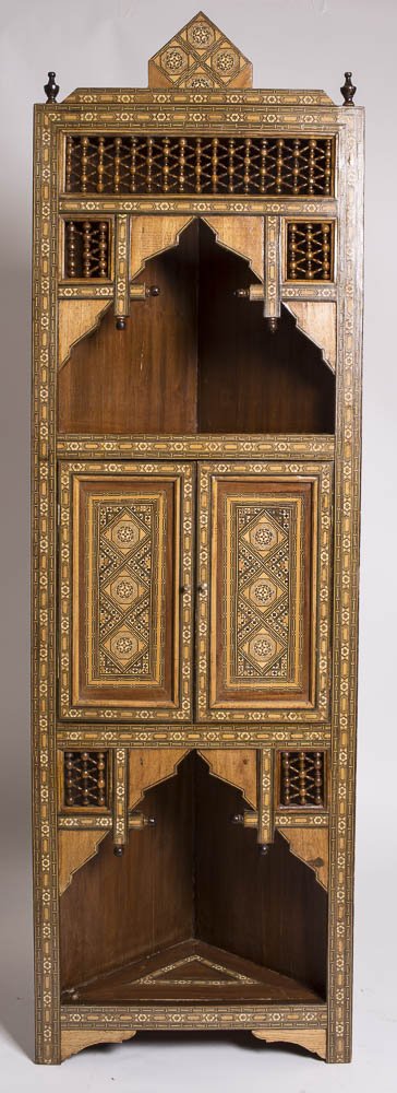 19th Cen Syrian Middle Eastern Wood Corner Cabinet (1 of 2)