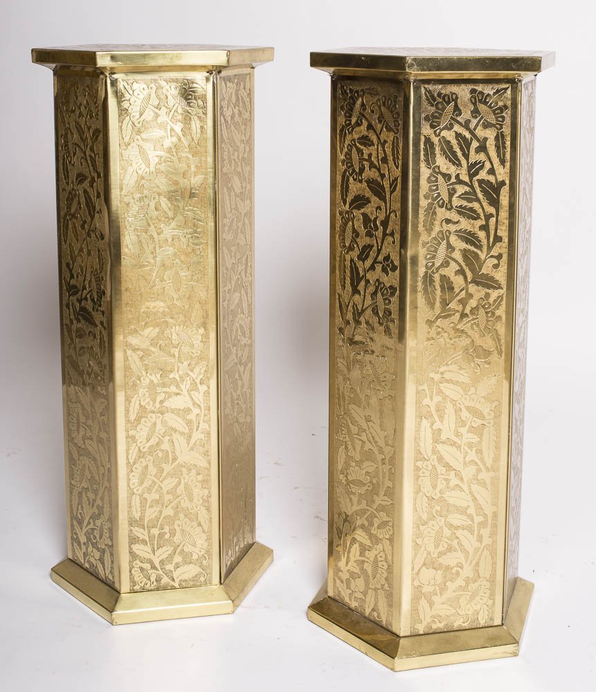 A Large Pair of Syrian Brass Pedestals. Size 35 1/8 inc (1 of 2)