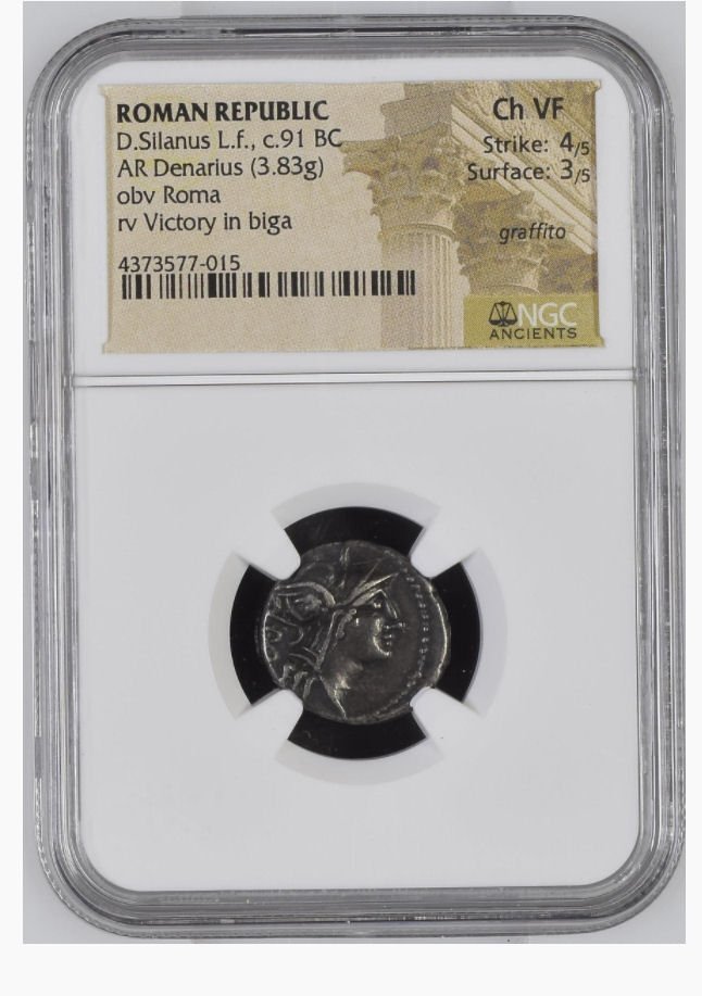 Roman Republic Silver Denarius D.Silanus L.f., c.91 BC (1 of 2)