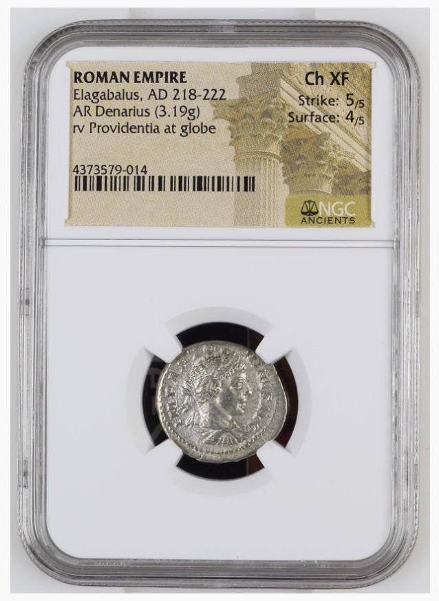 Roman Empire Silver Denarius Elagabalus, AD 218-222 (1 of 2)