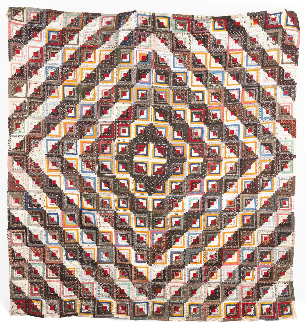 Log Cabin quilt top, late 19th c., 66'' x 70''. (1 of 2)