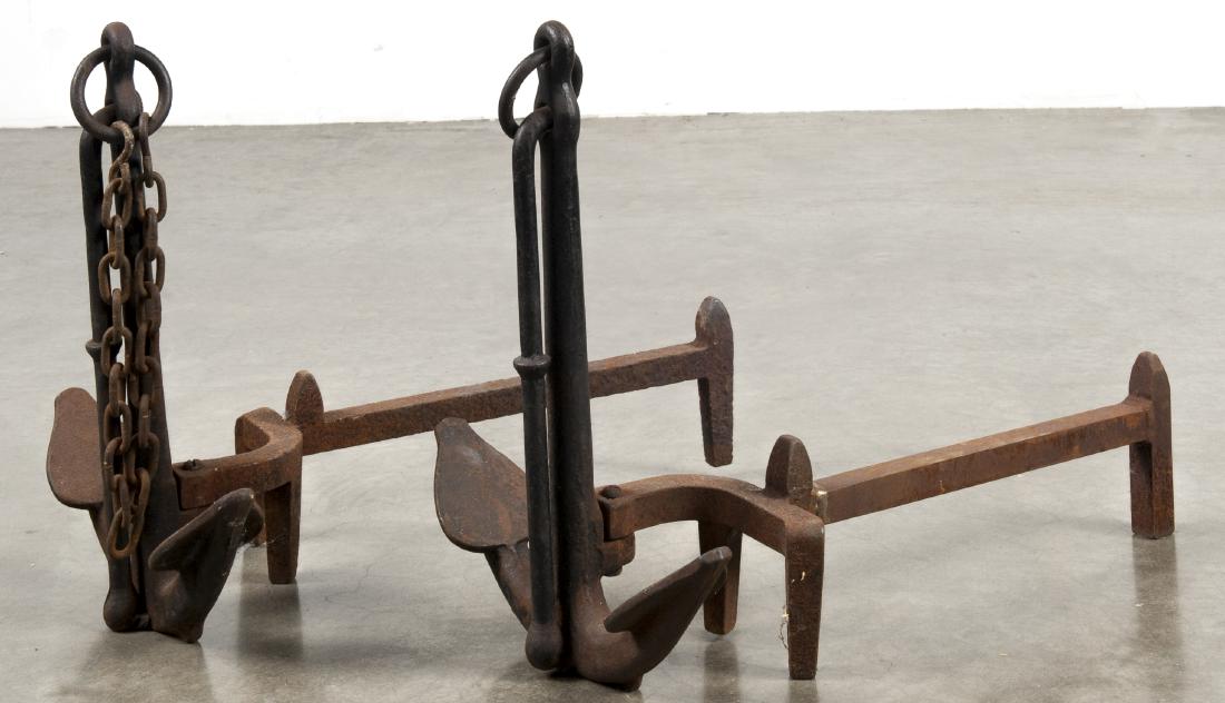 Pair of cast iron anchor andirons, 16'' h. (1 of 1)