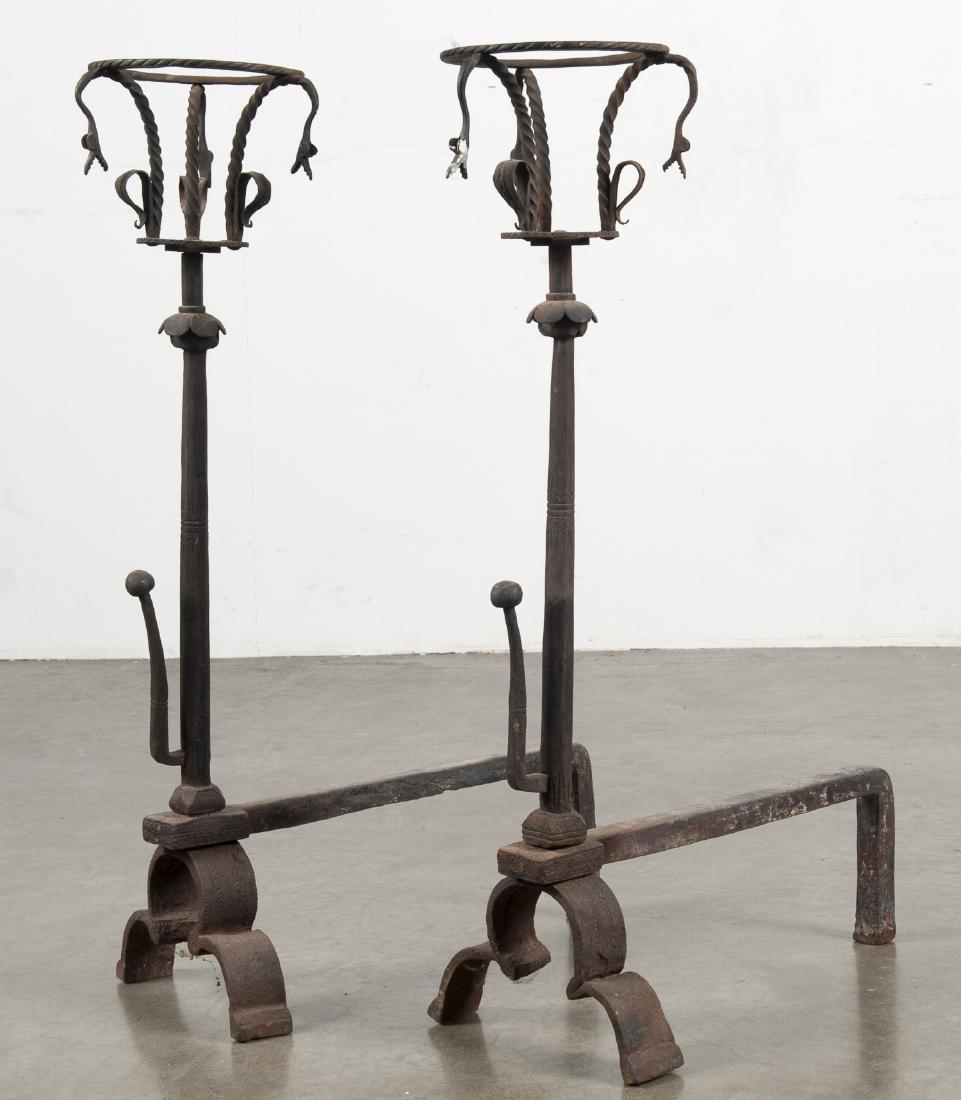 Pair of wrought iron andirons, early 20th c., in (1 of 1)