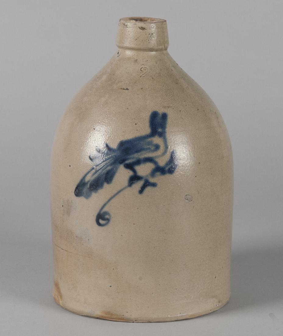 Two-gallon stoneware jug, 19th c., with cobalt bi (1 of 2)