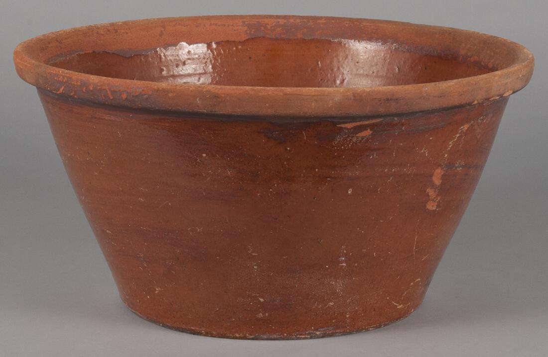 Massive redware bowl, 19th c., 10'' h., 20'' dia. (1 of 1)