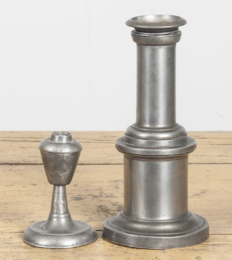 Two pewter fluid lamps, 19th c., 4'' h. and 8 1/4'' (1 of 1)