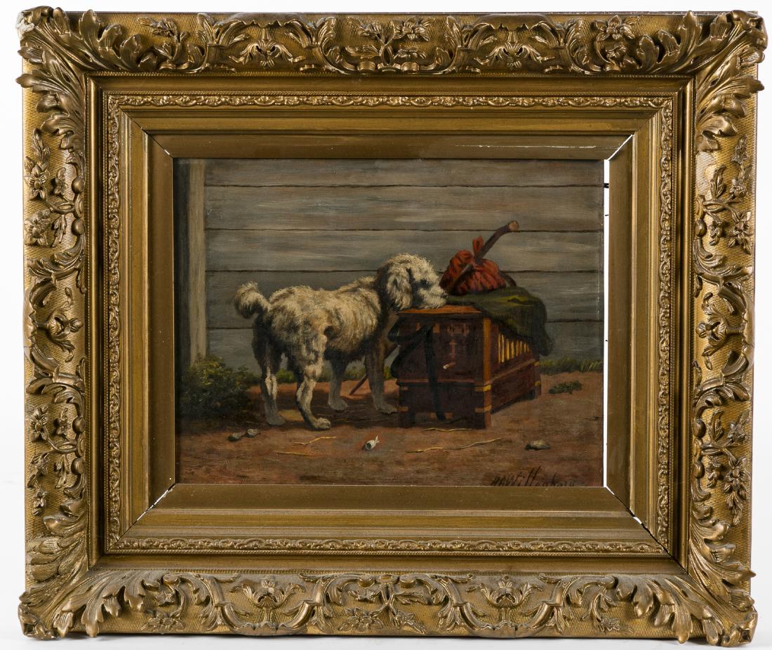 Continental oil on panel of a dog, 19th c., signe (1 of 1)