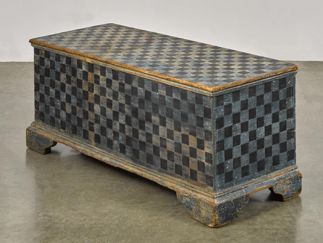 Painted pine blanket chest, 19th c., retaining an (1 of 1)