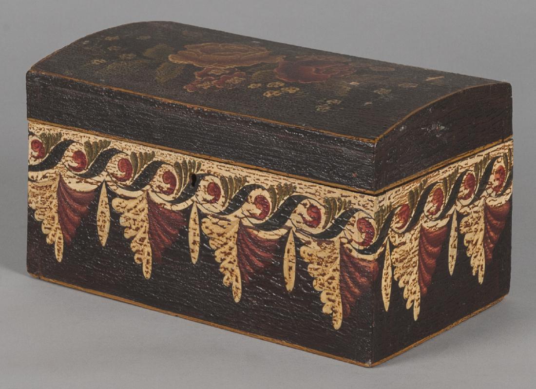Painted pine dome lid box, 19th c., retaining a l (1 of 3)