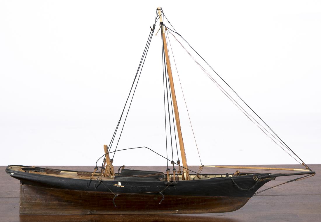 Two painted ship models, 39'' l. and 22 1/2'' l.: Two painted ship models, 39'' l. and 22 1/2'' l.
