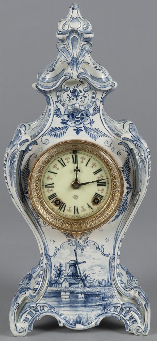 Ansonia mantel clock with Delft case, 16'' h. (1 of 1)