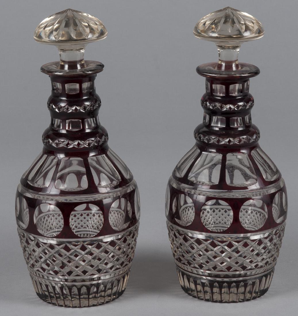 Pair of ruby cut to clear glass decanters, 11 3/4 (1 of 1)