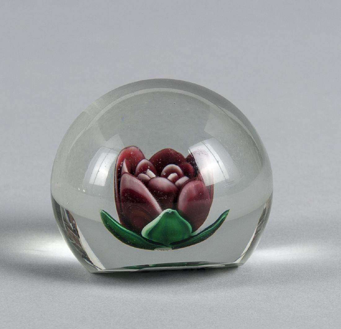 Pete Lewis, Millville, New Jersey, maroon crimp p: Pete Lewis, Millville, New Jersey, maroon crimp paperweight, signed, 2 1/2'' dia.
