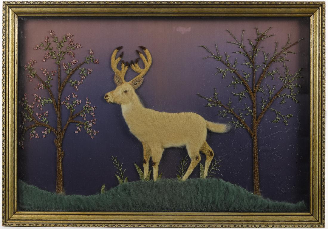 Feltwork picture of a stag in landscape, early 20 (1 of 1)