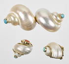 Marguerite Stix shell brooch and ear clips, ca. 1