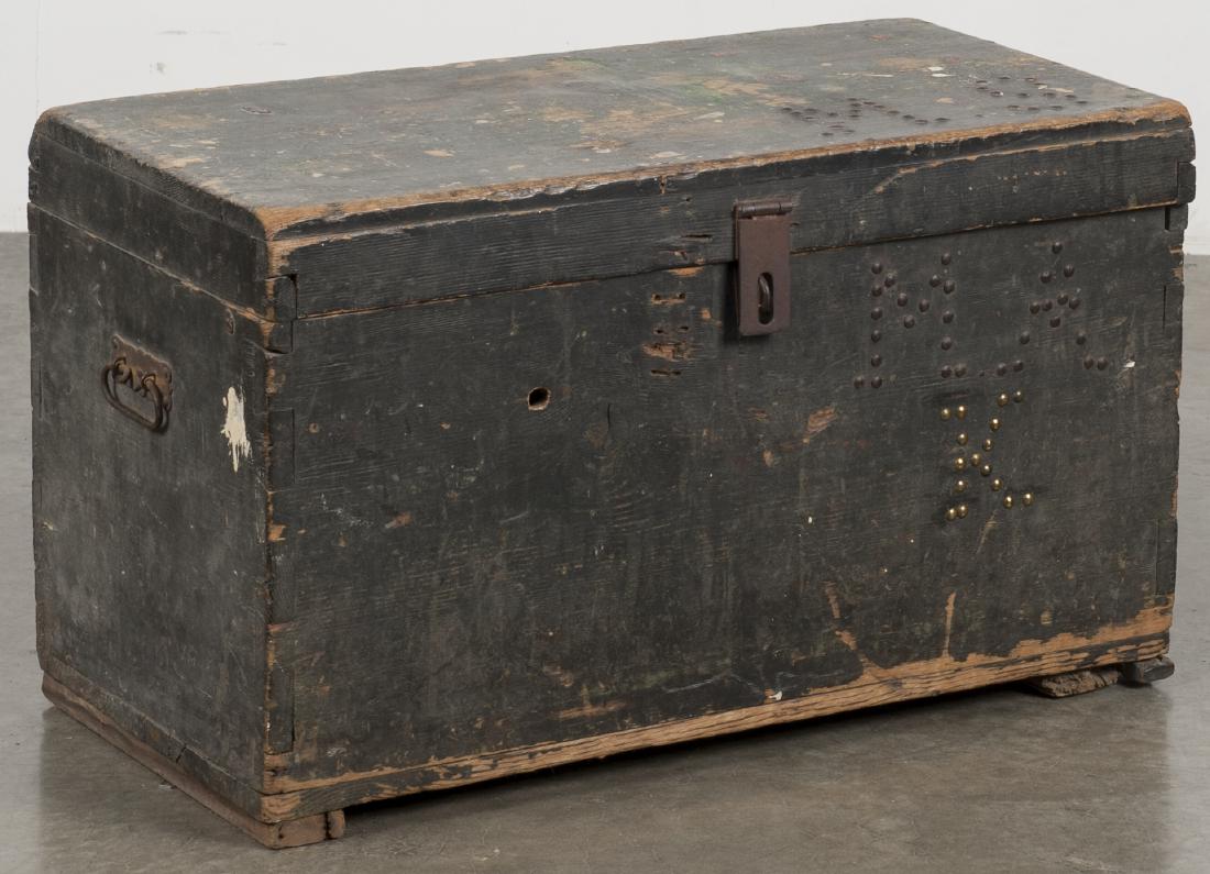Painted pine storage box, 19th c., with tack deco (1 of 1)