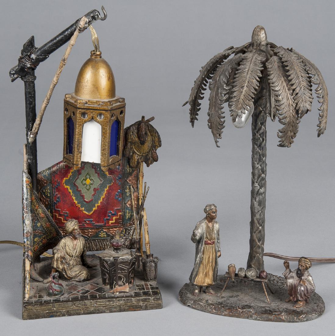 Two Austrian cold painted Arab novelty lamps, ear (1 of 1)