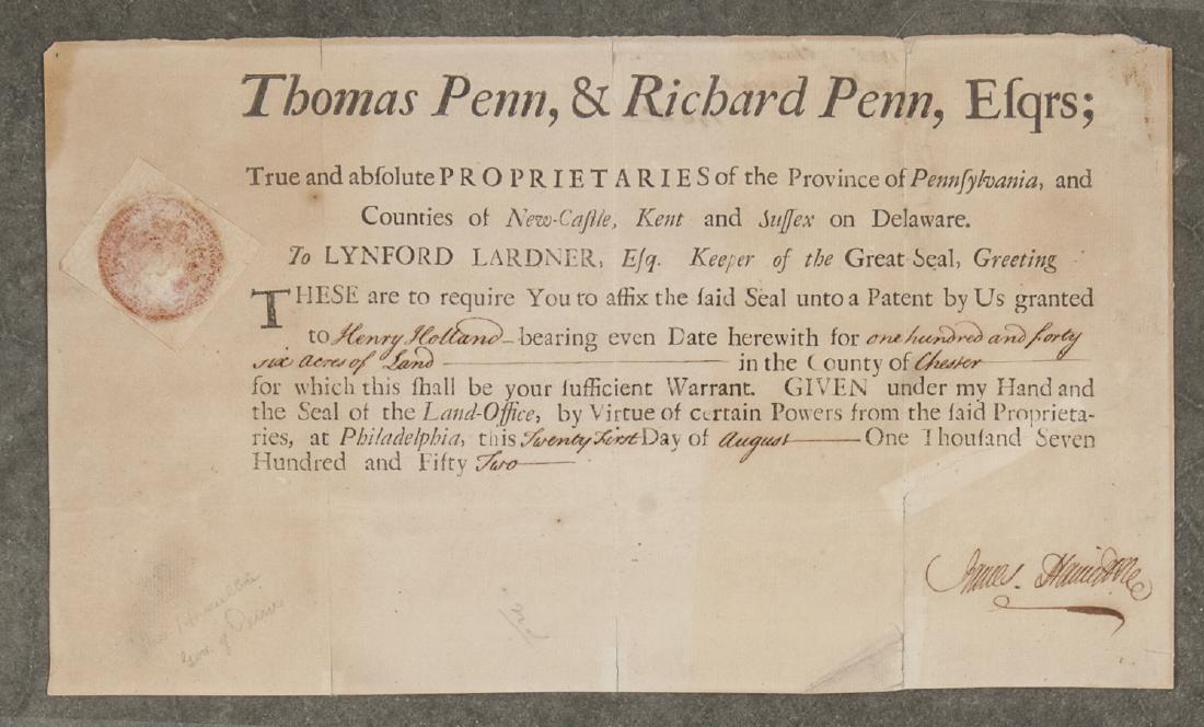 Thomas and Richard Penn land grant, dated 1752, (1 of 3)