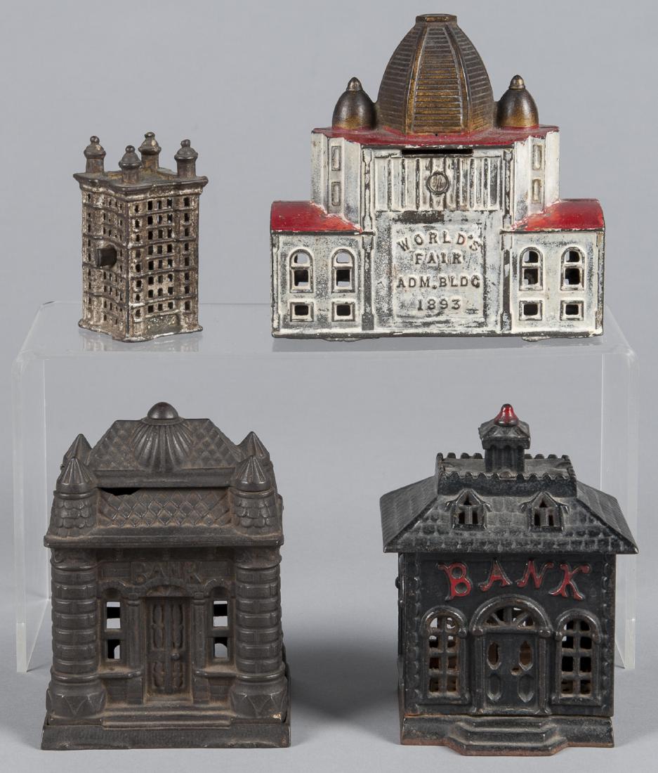 Four cast iron building still banks, to include a (1 of 1)