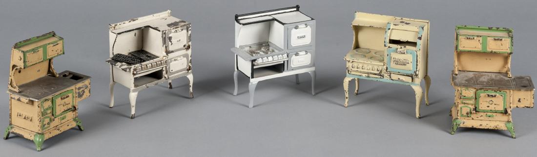 Five Arcade cast iron toy stoves, tallest - 6 1/4 (1 of 1)