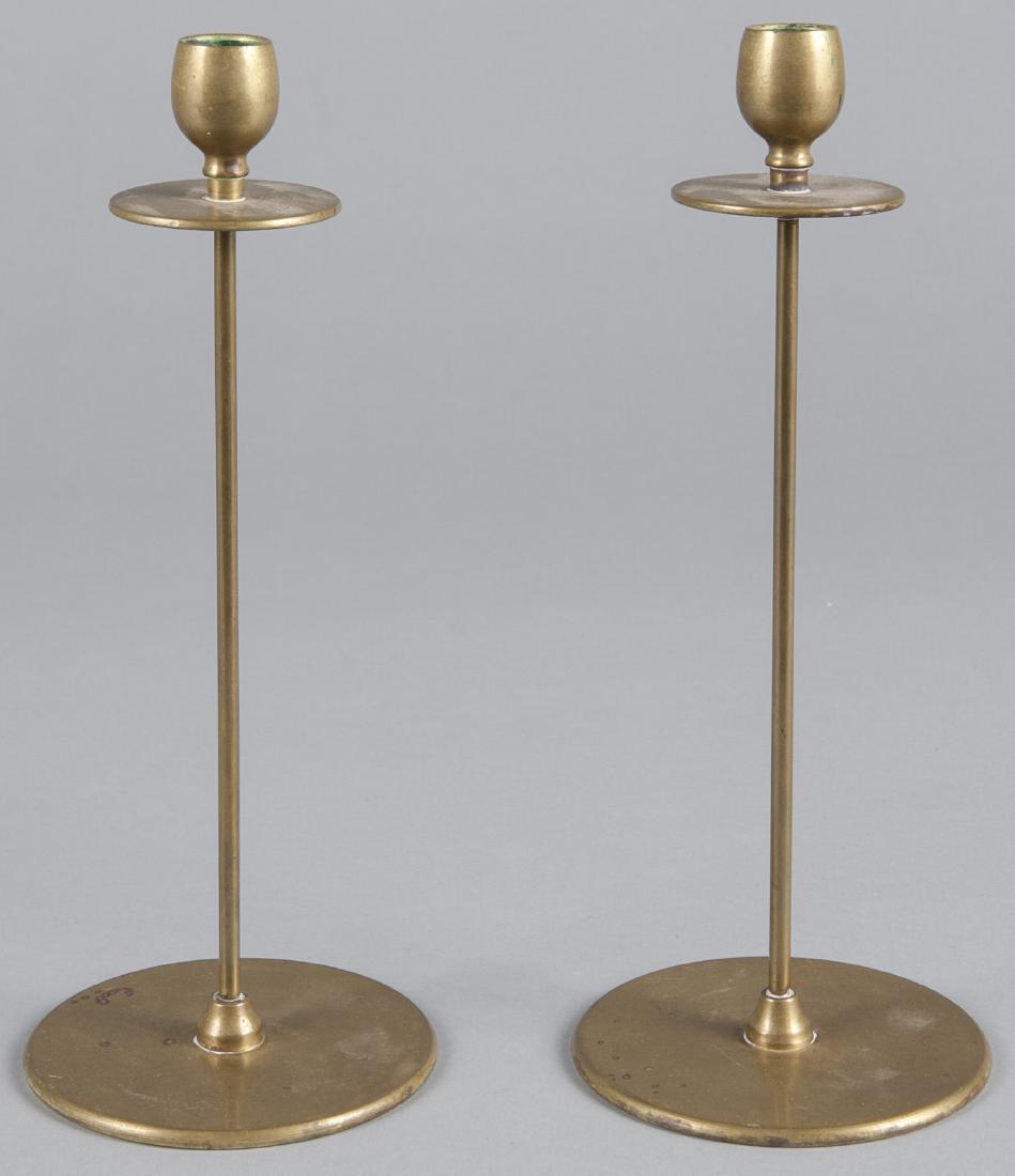 Pair of Jarvie arts and crafts brass candlesticks (1 of 1)