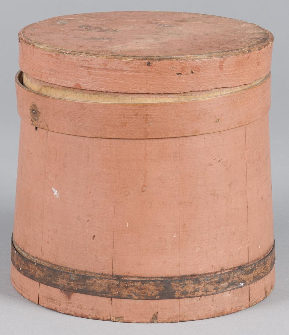 Painted pine firkin, 19th c., retaining an old sa (1 of 1)