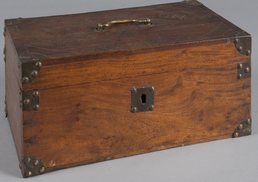 Camphorwood campaign box, 19th c., inscribed A.G (1 of 1)