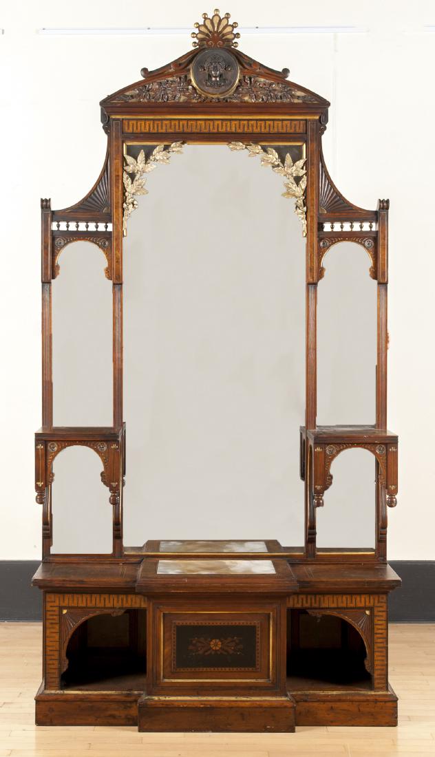 Aesthetic movement hall bench with tall mirrored (1 of 1)