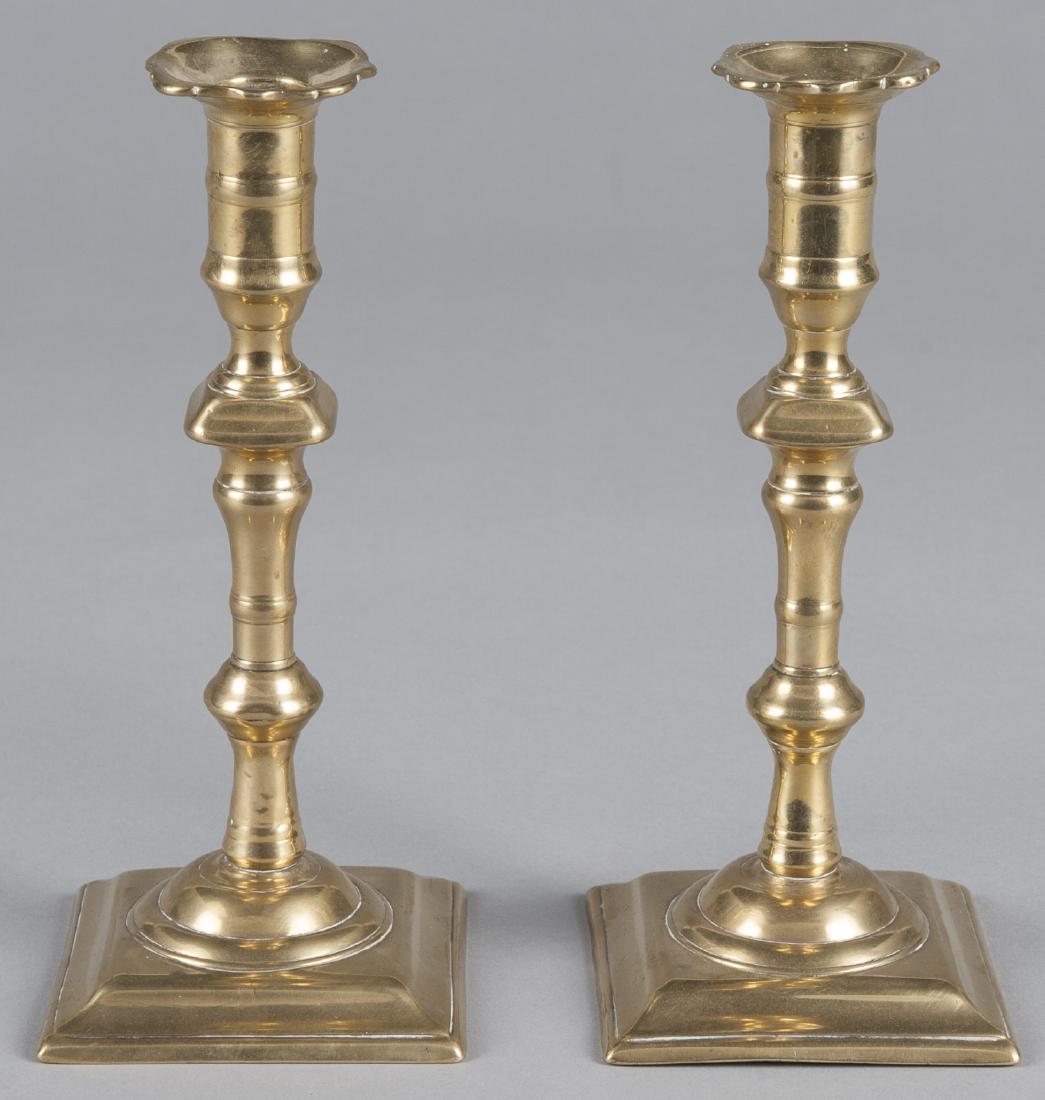 Pair of English Queen Anne brass candlesticks, 18 (1 of 1)