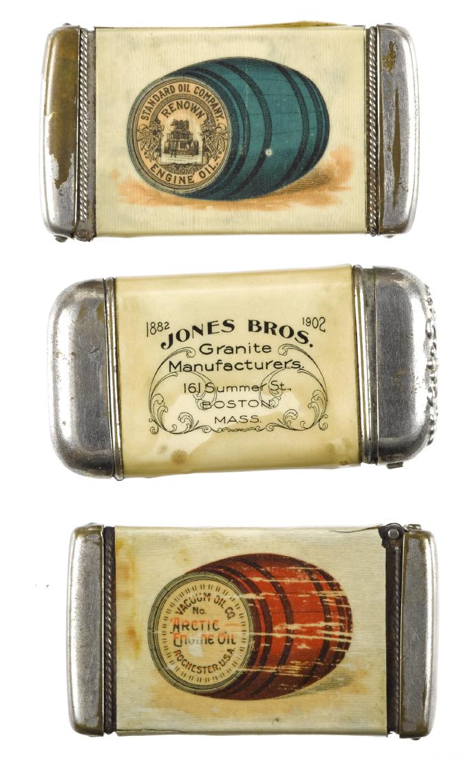 Three celluloid advertising match vesta safes, to (1 of 2)