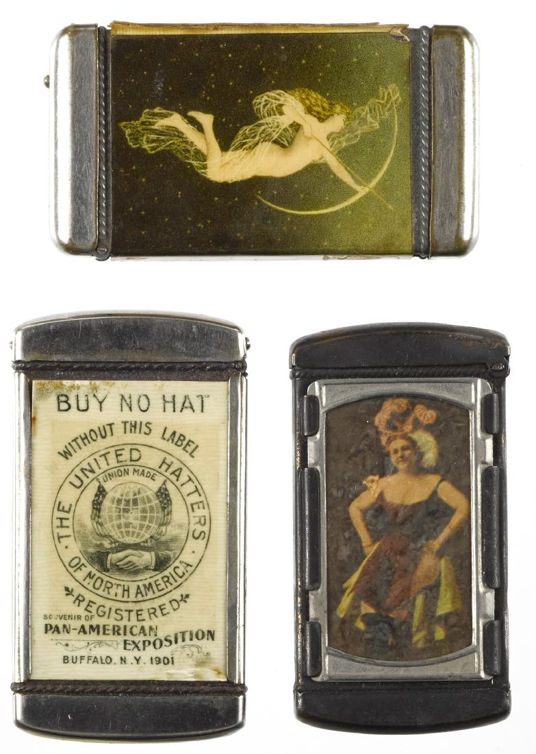 Three celluloid advertising match vesta safes, to (1 of 2)