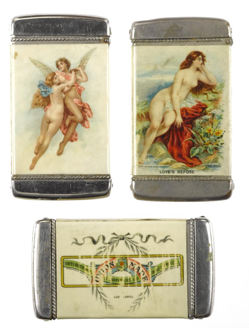 Three celluloid advertising match vesta safes, to (1 of 2)