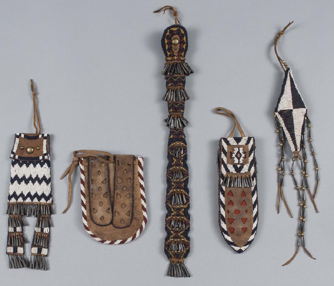 Five Apache Native American beaded leather items, (1 of 1)