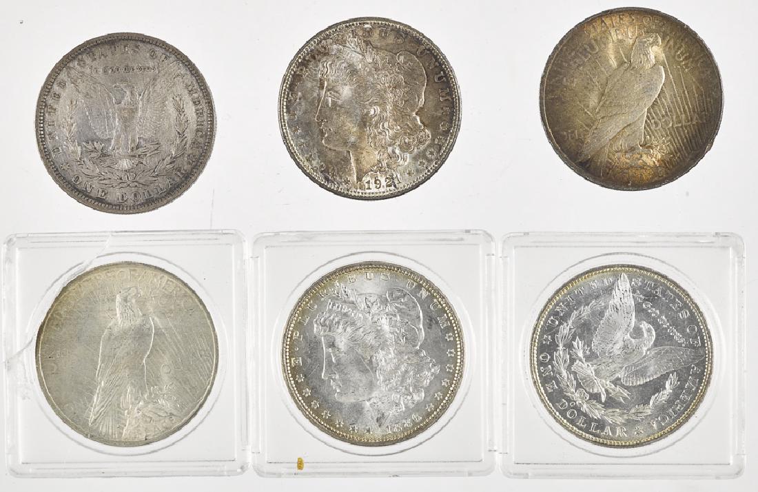 Four Morgan silver dollars, with two Peace dollar (1 of 1)