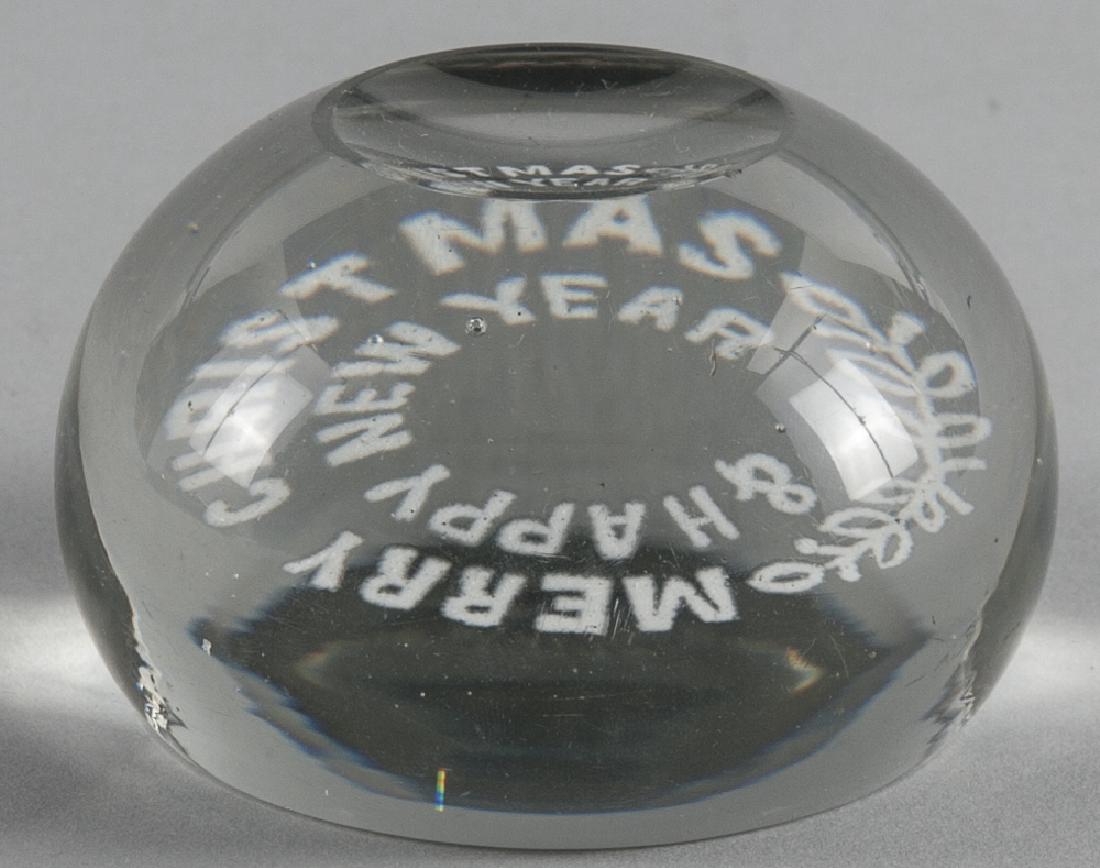White frit paperweight, inscribed Merry Christma (1 of 2)