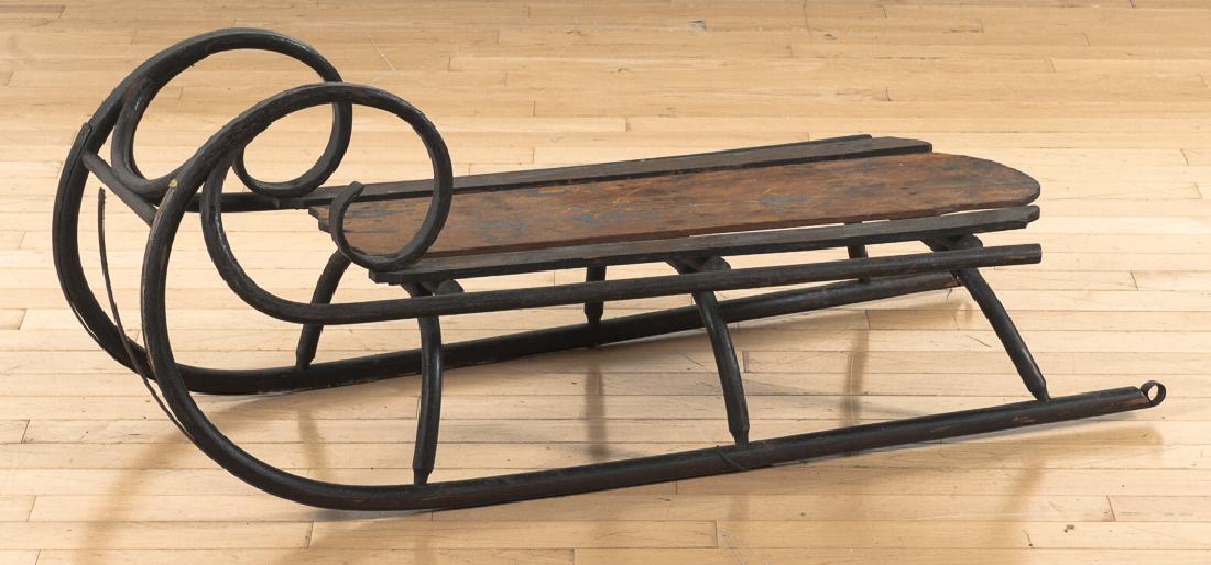 Painted sleigh, late 19th c., 38'' l.: Painted sleigh, late 19th c., 38'' l.