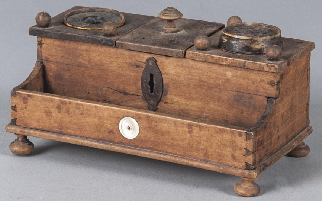 Primitive maple standish, 19th c., 4'' h., 8'' w. (1 of 1)