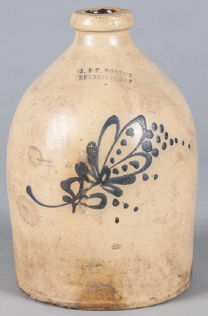 Vermont stoneware jug, 19th c., impressed J. & E (1 of 1)