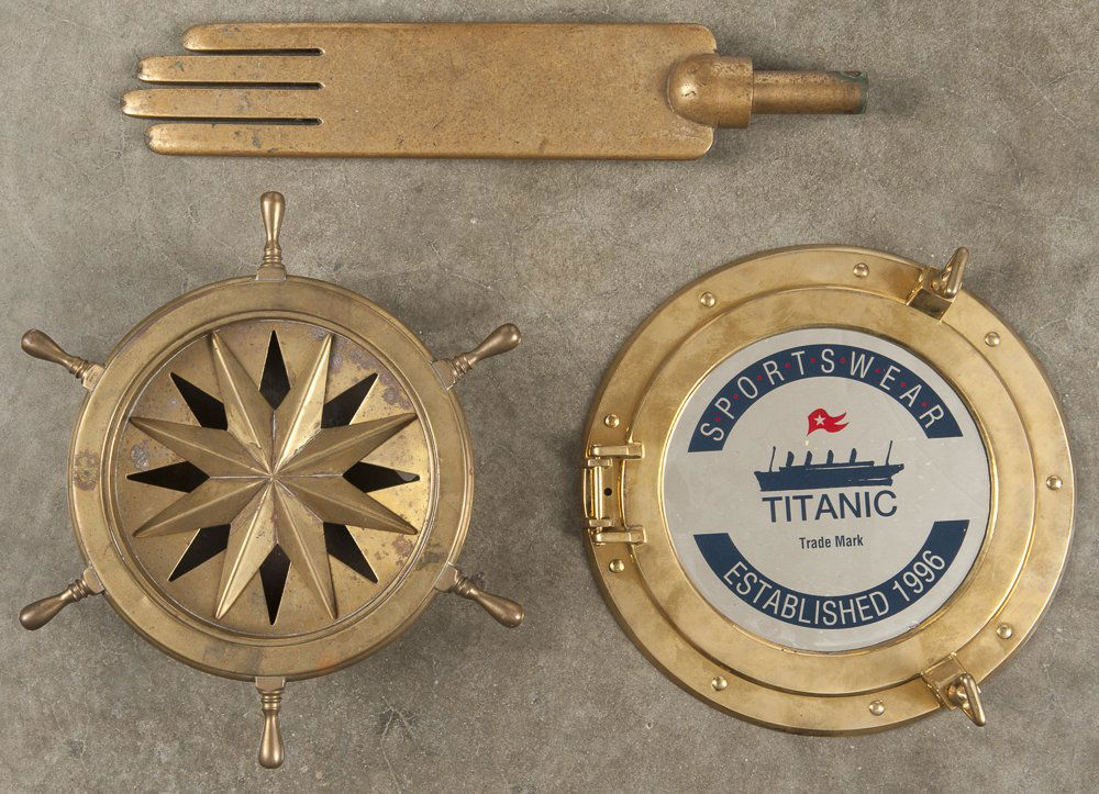 Three brass items, to include glove form, spittoo (1 of 1)