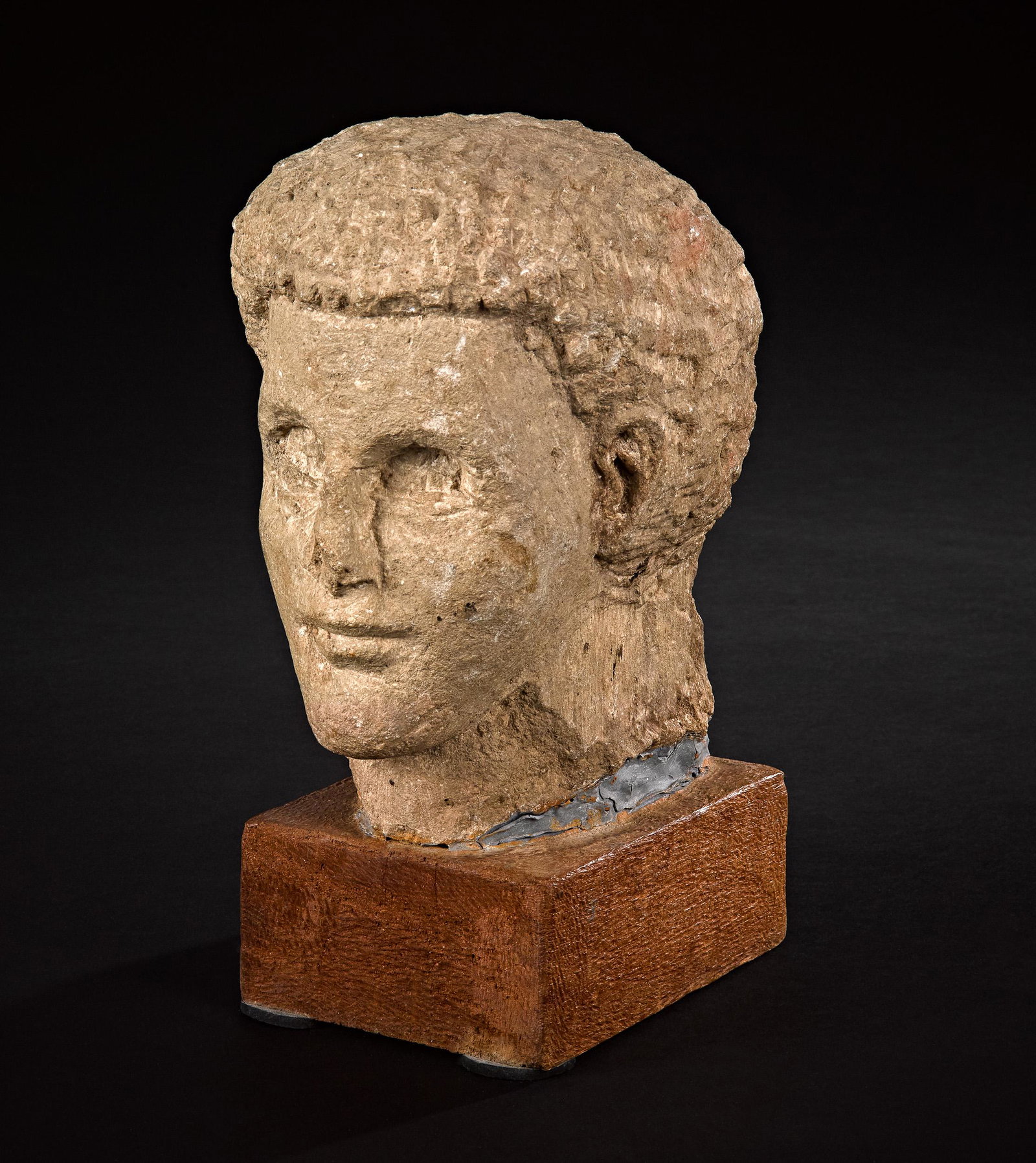 Provincial Roman Limestone Head: Provincial Roman Limestone Head, 2nd -4th c. A.D., 9 3/4'' h. (excluding base)