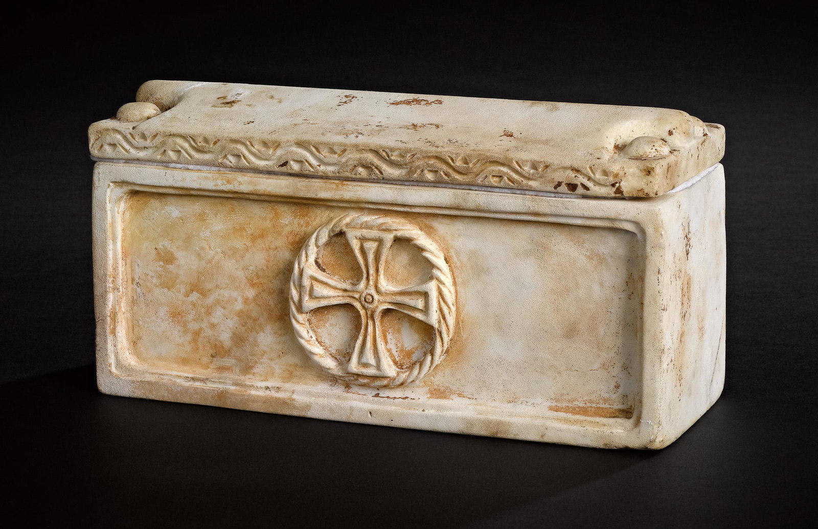Byzantine style ossuary: Byzantine style ossuary, 10'' l. Provenance: A London collection, acquired in the 1990s and later purchased in 2016 from Artemission, London. Lot includes associated paperwork and Art Loss Register pa