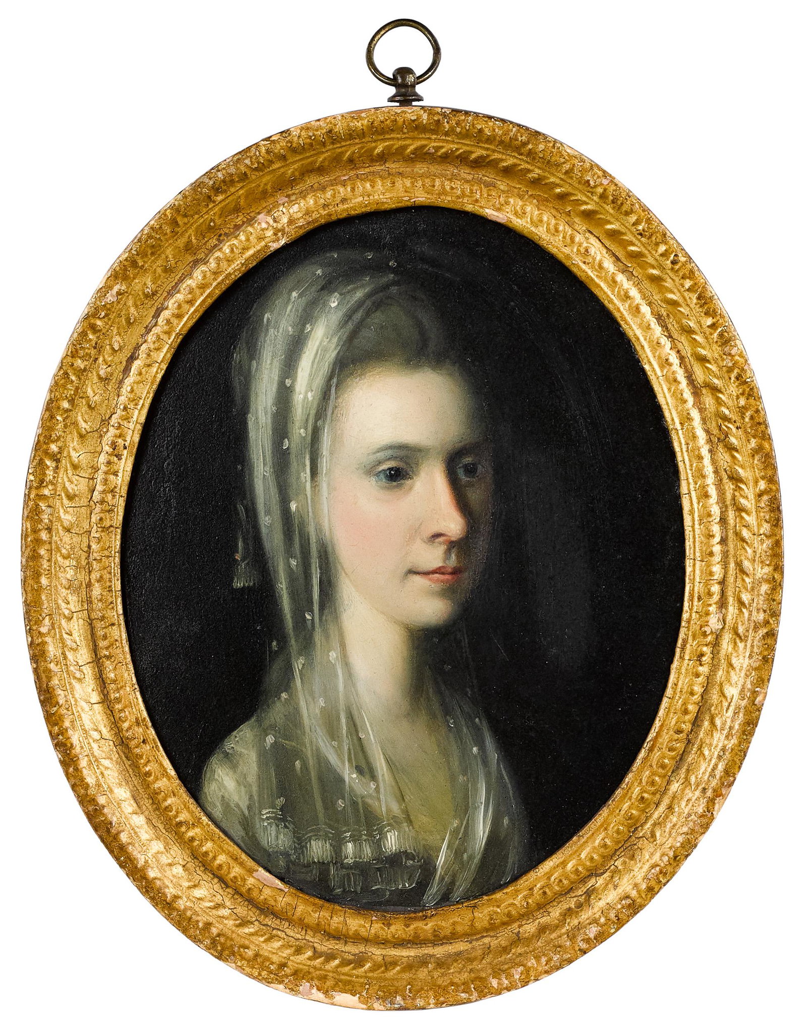 Pair of Continental oil on tin portraits: Pair of Continental oil on tin miniature portraits of a husband and wife, late 18th c., 6 5/8'' x 5 1/4''. Provenance: The Collection of Daniel Heisler and Mary Jane Sheppard, Lutherville, MD.